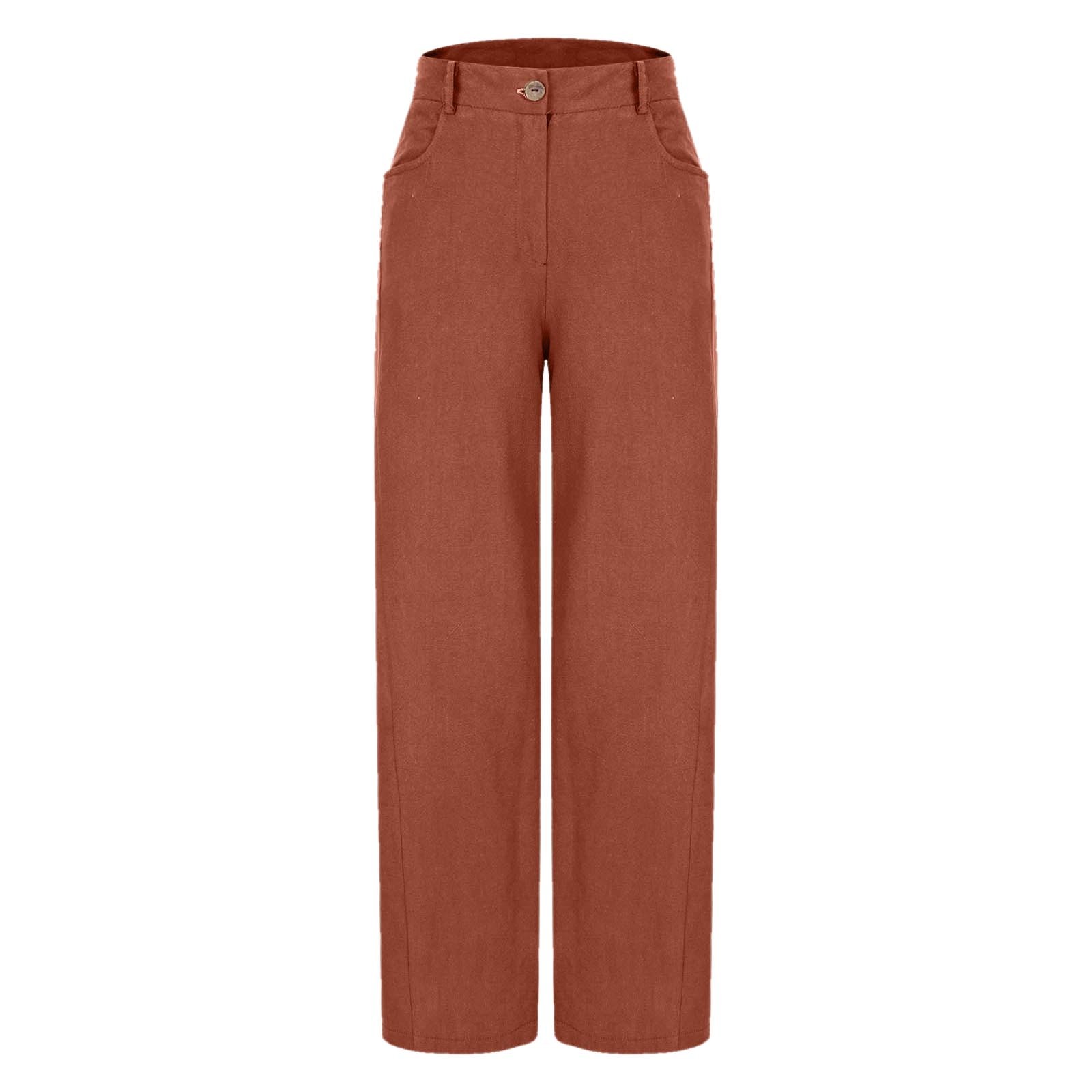thumbnail image 4 of Pantalones palazzo de cintura alta para mujer - Pierna ancha, bolsillos - Informal/Mezcla de lino - Pantalones de moda - S-XXL, 4 of 5